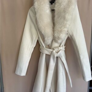 Haute Monde Cream Faux Fur Collar Wrap Coat